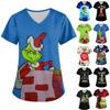 Moda Donna Stampato Manica Corta Scollo a V Motivo Top Tasca T-shirt da Lavoro