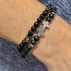 Matte Black Cubic Zirconia Ball & UFO Pendant Braided Bracelet Set