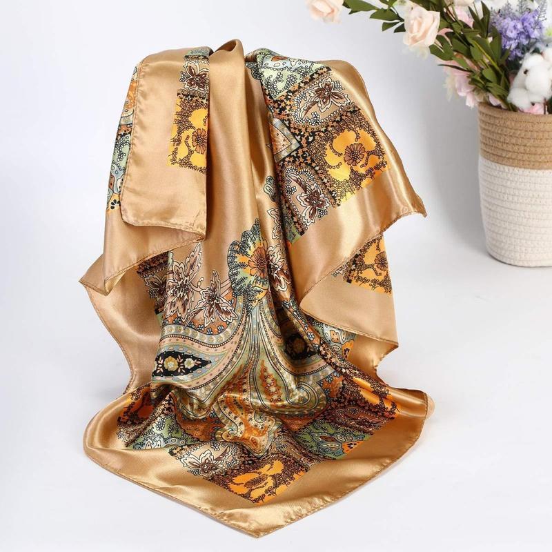 4PcsSetof Oversized Square Scarves Polyester Silk-Feel Neck Scarves Headscarves Sleep Caps Casual Fashion Hair Accessories