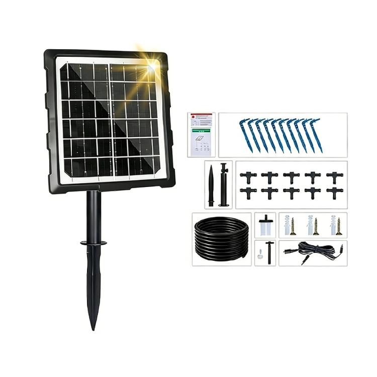 

Solar Garden Irrigation Set With 10/15/20m Hose And 10/15/20 Drippers Included for Balcony Indoor Outdoor Potted Plant