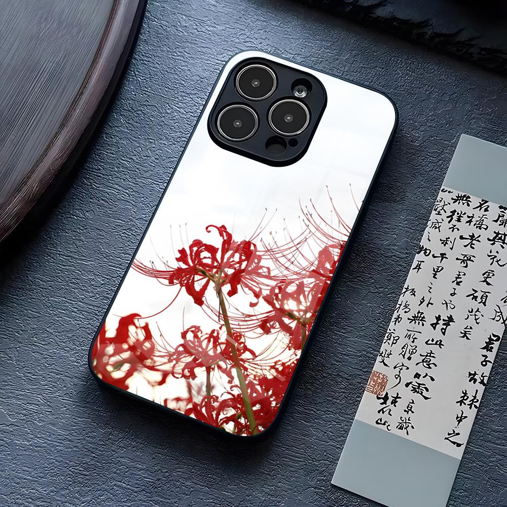 Red Spider Lily Flower Of Hell Phone Case For IPhone 16 Pro Max 17 14 15 Plus 13 Mini 11 12 X XR XS 8 7 Plus SE Glass Cover