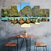 Thailand Beach Island Boat Tours Scenery 5 Piece Five Panel Wall Canvas Print Modern Art Poster Home Decor Gift For Him For Her