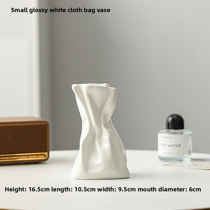 

Скандинавская кремовая керамическая ваза с оборками из ткани для сухих цветов, неправильной формы мешочка, домашний декор, центральный элемент стола в гостиной