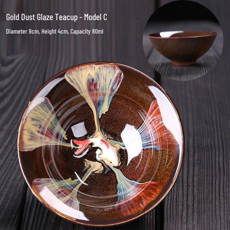 Jian Zhan Kiln-Change Ceramic Sand Gold Tea Cup - Hat-Shaped Tea Tasting Bowl