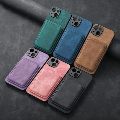 Anwendbare Apple 16 Pro Handyhülle Leder Einfarbig Retro 15 Pro Magnetische Kartenhülle IPhone14 Schutzhülle