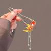 U Shape Chinese Style Red Fish Hair Sticks for Women Tassel Beads Hairpin Hanfu Wedding Glitter Jewelry Hair Accessories