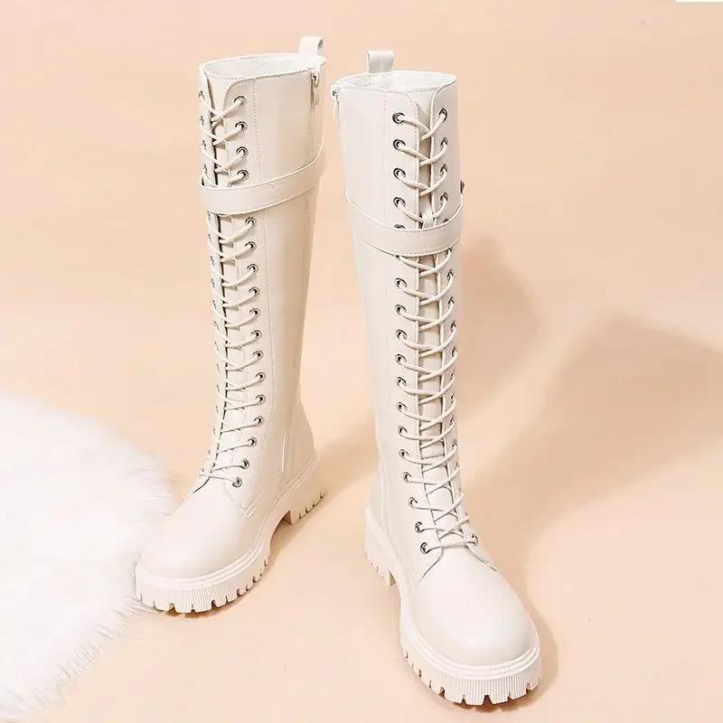 

Fashion Middle Heel Round Toe White Long Boots for Women Work Designer Luxury Trend 2024 Gyaru Hot New In Pu Knee High Shaft Shoes Woman 40