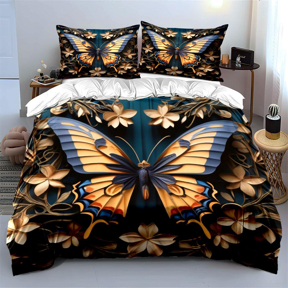Elegant Butterfly-Themed Decorative Set Exquisite Three-Piece Bedding Set Gift For Kids And Adults