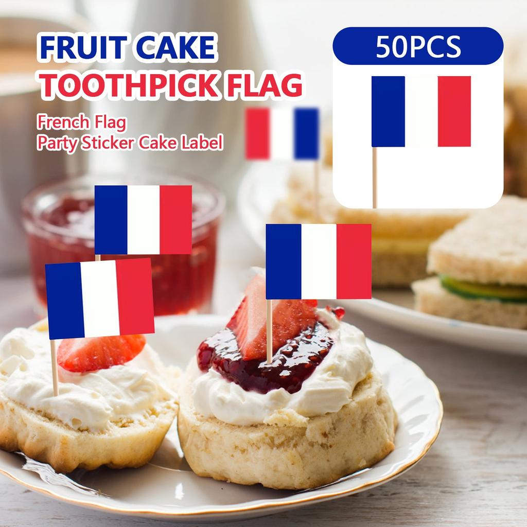 50pcs French Flag Toothpick Flag Cocktail Party Pick Paper Cake Tag
