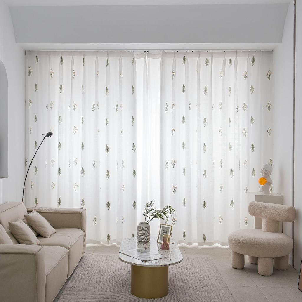 Living Room Window Screen Screen Curtain Translucent Opaque Embroidered White Screen Bay Window Balcony Bedroom Curtain
