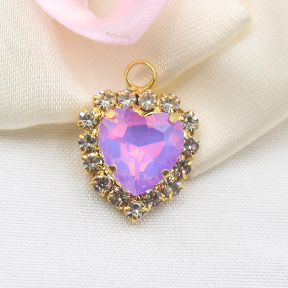 10 Pieces of 15 * 20mm Peach Heart Mocha Rhinestone Pendant, DIY Handmade Pet Necklace Accessories, Clothing, Wedding Decoration
