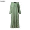 ZANZEA Women Muslim Casual Round Neck Loose Long Sleeve Stripe Print Long Dress