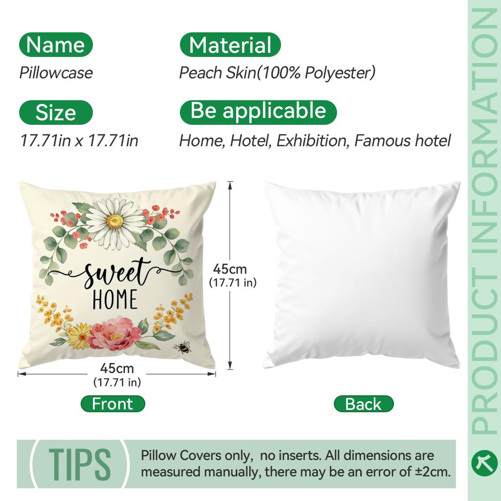 1pcs Fresh Flowers Cushions Pillowcase Polyester Cushion Cover Throw Pillow Pillowcover Home Car Sofa Decor