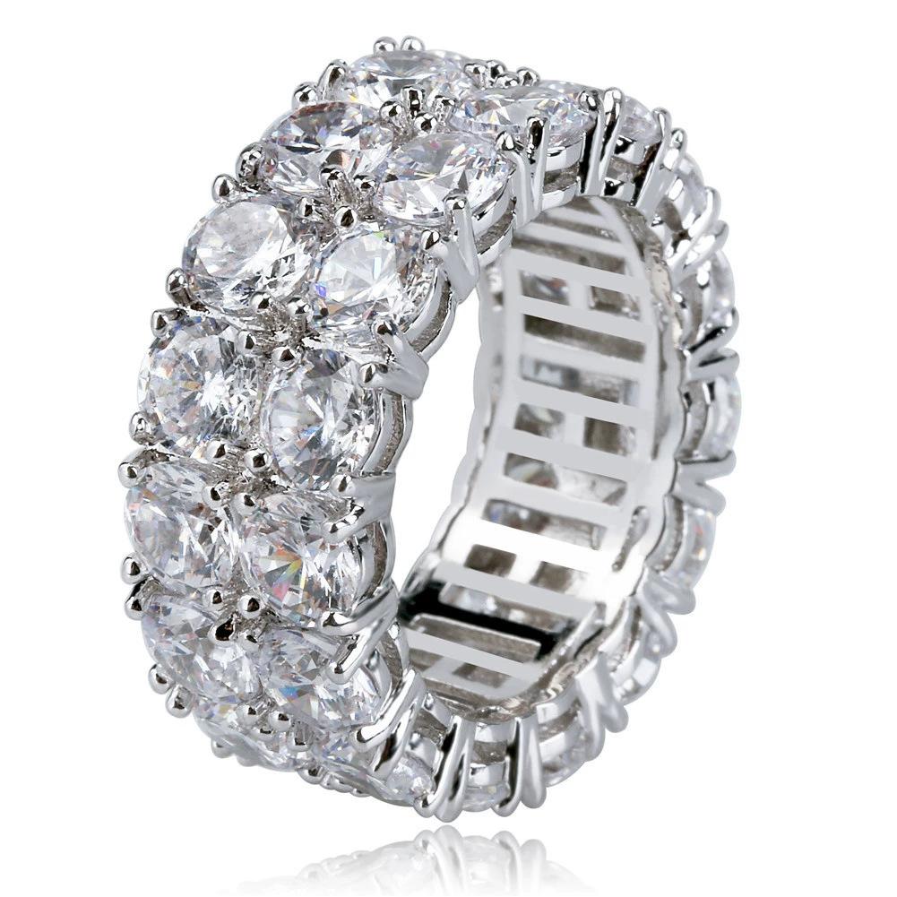 Hip-Hop Jewelry Double Row Zircon Ring Trendy Brand Personality Full Diamond 18K Gold Men's Ring