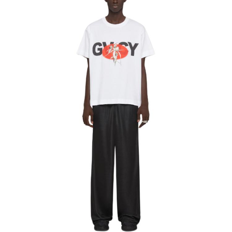 Givenchy Gvcy And Flower Printed Crewneck T Shirt BM71JB3YLA-100