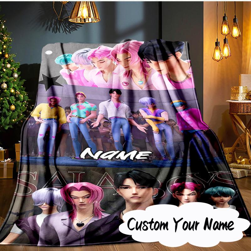 Custom Name KPop Cartoon Blanket  Ideal Bedding Blanket Perfect for Travel, Camping, Living Rooms, Offices, Sofas, Fan Christmas Gift