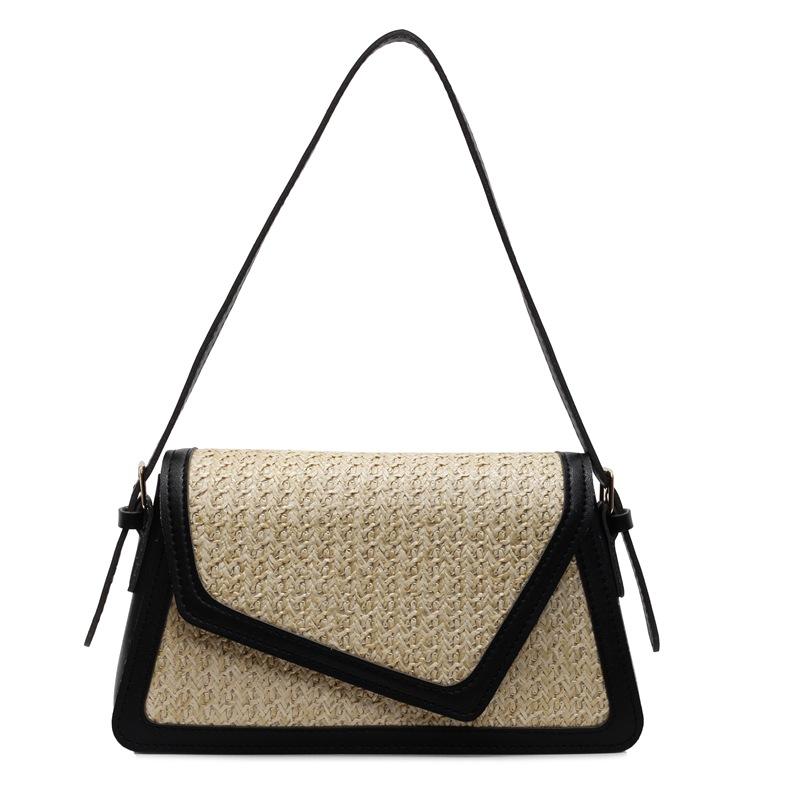 

Весенне-летняя радужная плетеная маленькая квадратная сумка из соломы, модная, универсальная, в отпускном стиле, для通勤, на плечо, сумка-мессенджер, женская чёрный