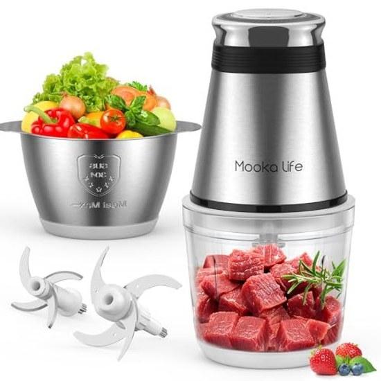 Mookalife Food Processor Compact 2 Types Bowls 0.6L 1.2L 5 Functions (chopmixmincepastegrind) 350W High Power Pure Copper Motor 2-speed 4-blade Baby