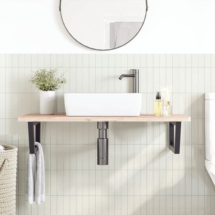 VidaXL Wall-mounted Washbasin Shelf Steel and Solid Beech Wood, Floating Washbasin Shelf, Washbasin Shelf To Place 3302435