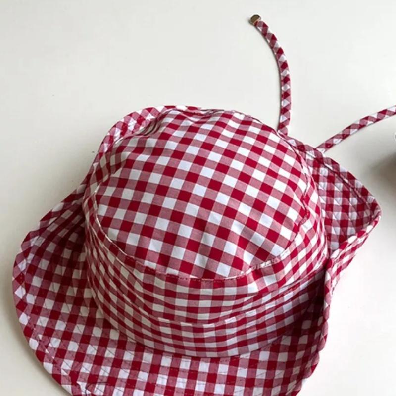 Vintage Plaids Bucket Hats Women Versatile Sweet Lace-up Fisherman's Hat Summer Big Brim Sun Protection UV Protection Sun Hat