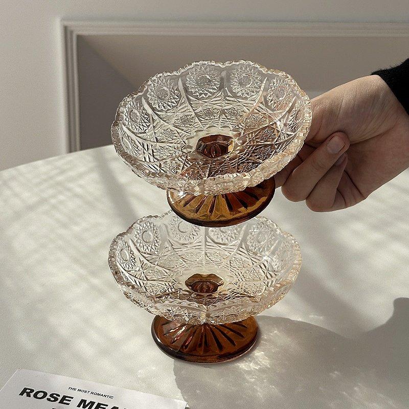 Retro Grain Glass Gobet Glass Tray Plate Fruit Snack Dessert Plate Goblet  Bowel Candy Plate Dish