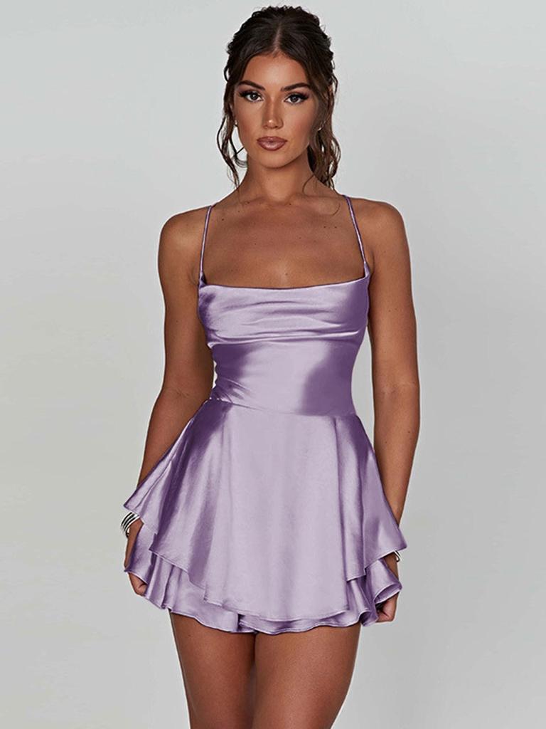 2025 Summer Sexy Pleated Backless Satin Camisole Dress for Women