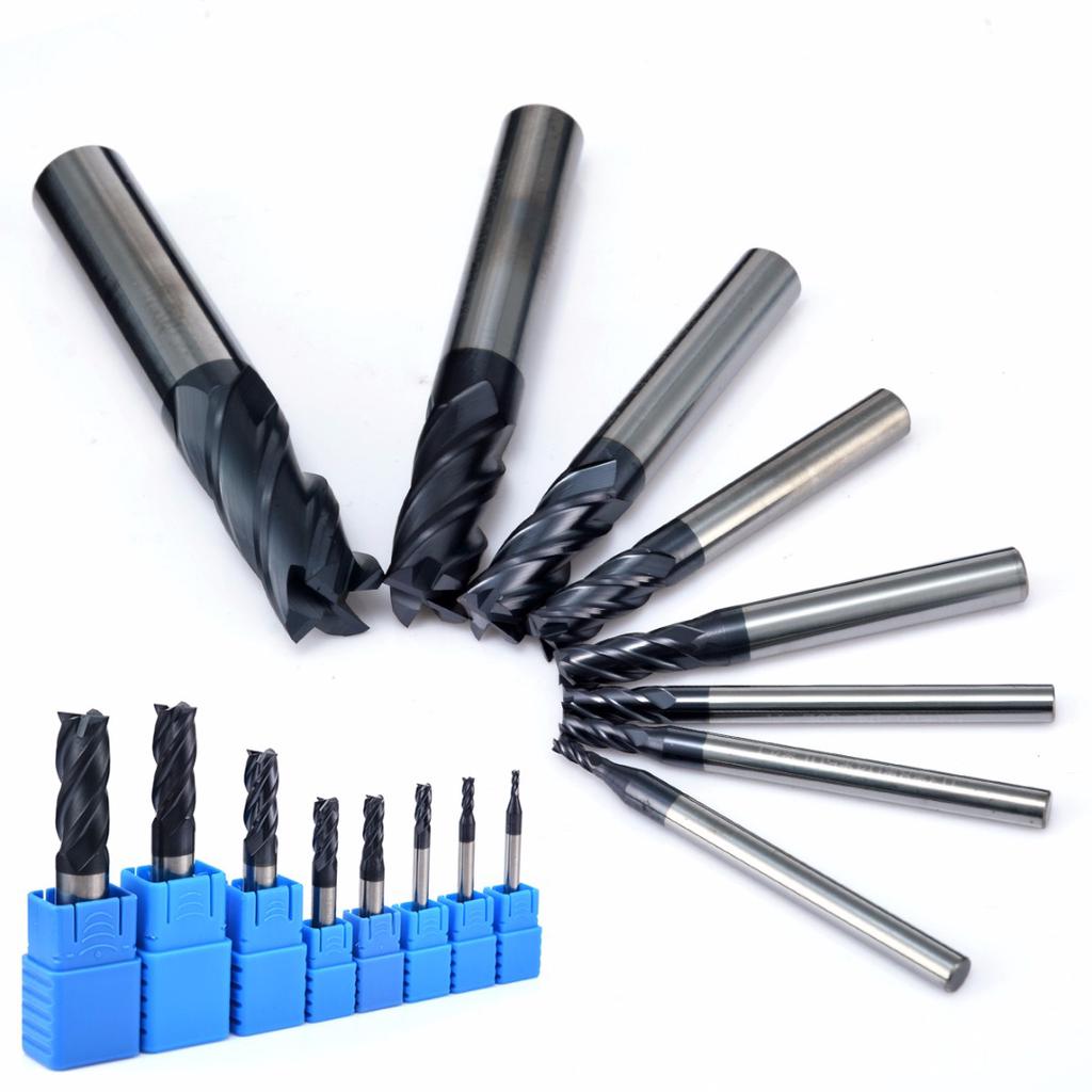 8Pcs Carbide End Mill 4 Flute Tungsten Steel Milling Cutter CNC Tools Set w// Box