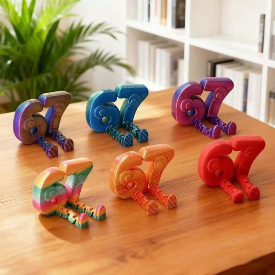 67 Meme Collectible Figure 3D Printed Articulated 67 Fidget Toy Flexible Mini Number Statue for Home Office Desk Decor