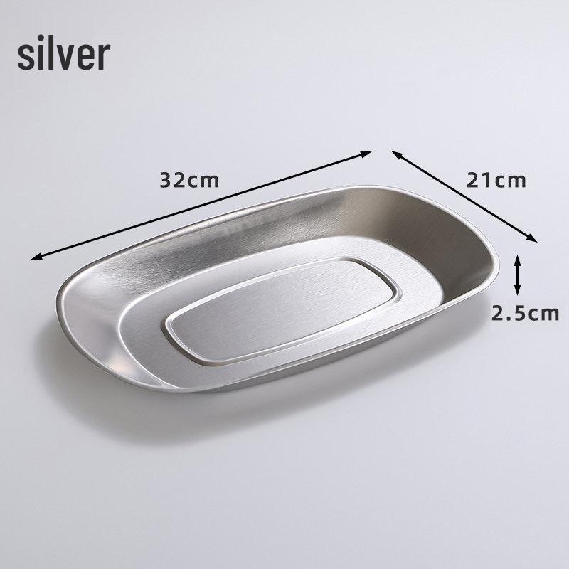 Korean Style Stainless Steel Rectangular Dinner Plate for Fish, Cold Dishes, Rice Noodles, BBQ, Vegetables, and Hot Pot Preparation.