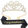 2025 Elegant Graduation Crown And Shoulder Strap Set Graduate Ribbon Etiquette Belts Decoration For Parties And Celebrations
