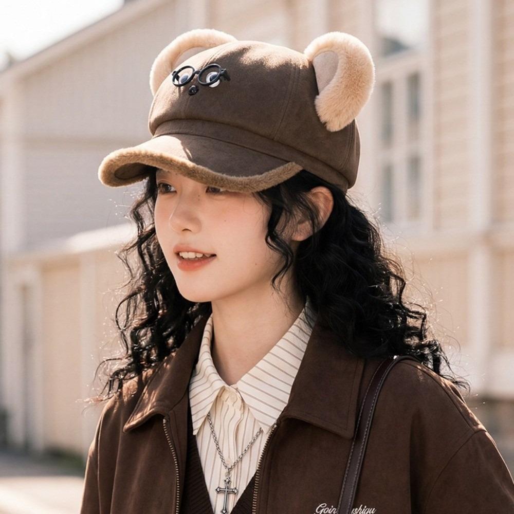 Thickened Baseball Hat Cartoon Bear Beret Hat Cute Octagonal Cap