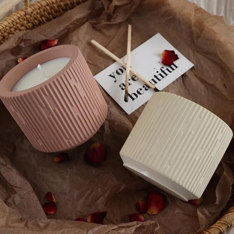 Gypsum Lined Candle Cup Silicone Mold DIY Concrete Circular Flowerpot Resin Mold