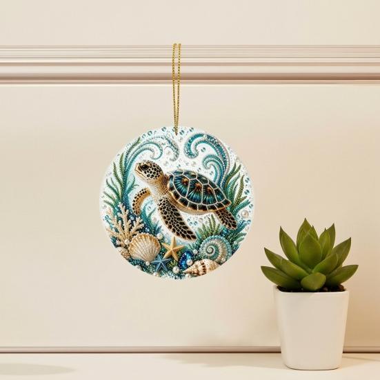 Handcrafted Sea Series Ornaments Ocean Theme Pearl Art Hanging Ornament, 2D Flat Acrylic Coastal Beach Home Decorations Life Suncatcher, Beaded