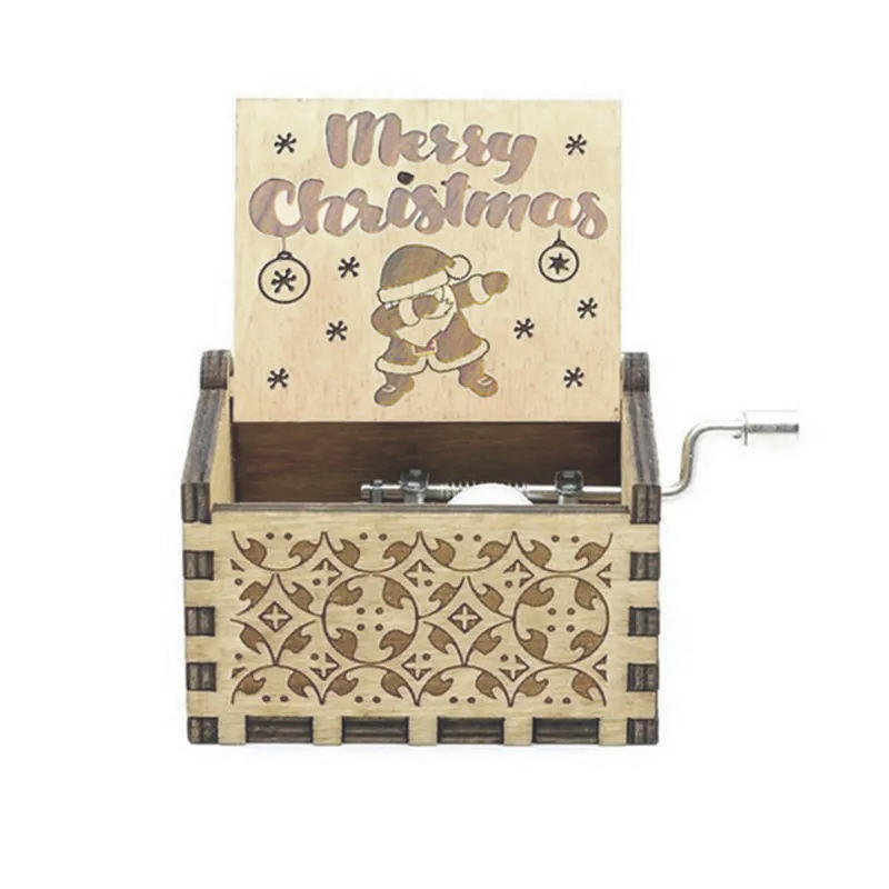 Wooden Hand Crank Music Box Anime Theme Halloween Merry Christmas Decoration Home Christmas Birthday Gift