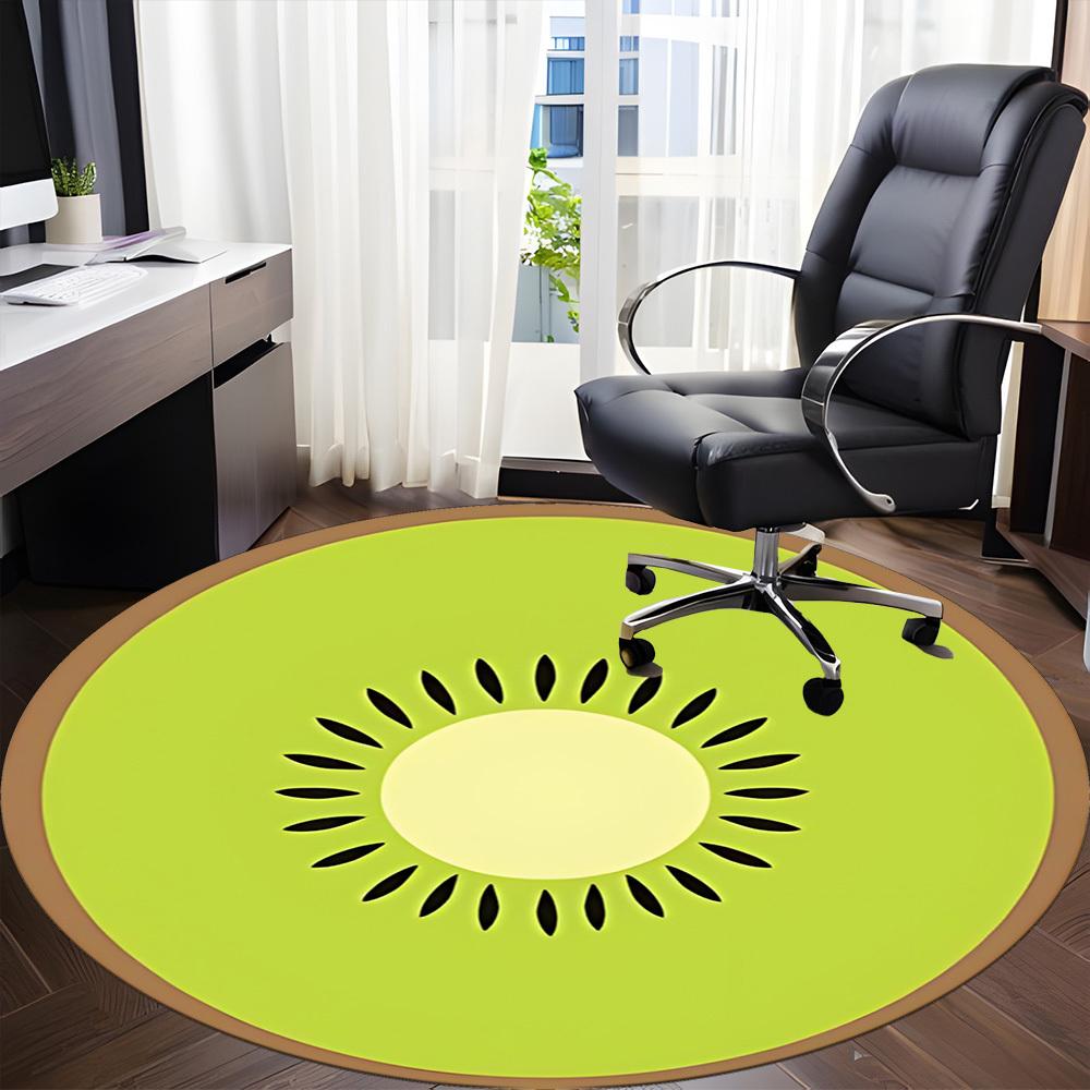 1 Stück Kiwi-Scheibe Büro Runder Teppich, Matte Geeignet für Büro, Unter Bürostühlen Schlafzimmer Wohnzimmer Heimdekoration, Raumdeko