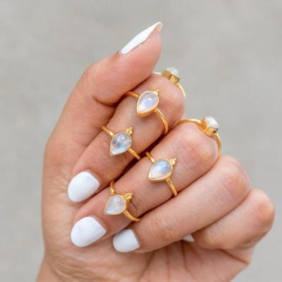 Rainbow Moonstone Ring, Yellow Gold Ring, Solid 925 Sterling Silver Birthstone Ring, Bezel Ring, Bohemian Ring, Partywear Ring, Bezel Ring