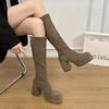 Winter Platform Thick Heels Woman Modern High Boots Sexy Round Toe Party Dress Shoes Female Vintage Stretch Slim Long Booties