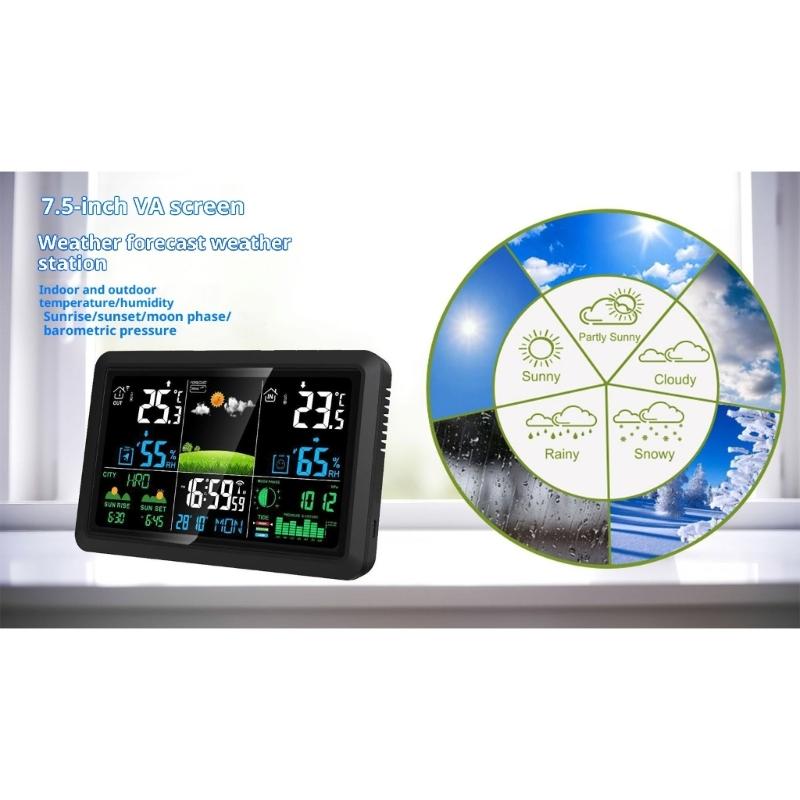 Digital Thermometers Hygrometer Alarm Clock With WiFi Connection Color Screen Weather Updates For Indoor Outdoor