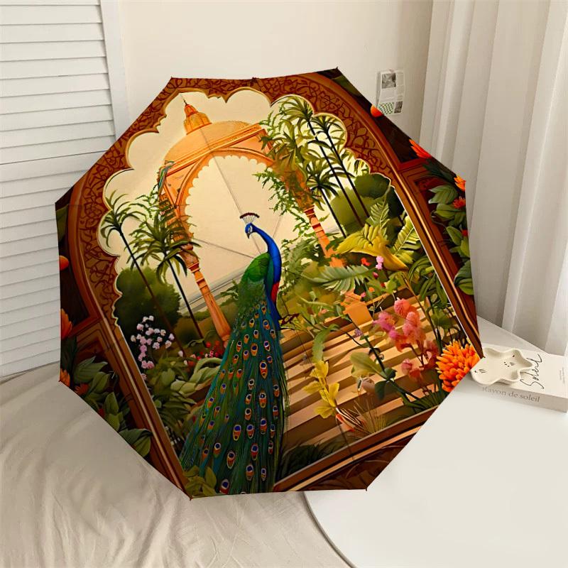 

1PC peacock gardenAutomatic Open/Close Umbrella with Windproof, 8-Rib Sturdy Canopy, Durable Ribs, Fashionable Design1269A