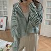 2023 Petite Hooded Ruffle Stripe Zip Cardigan for Spring/Autumn
