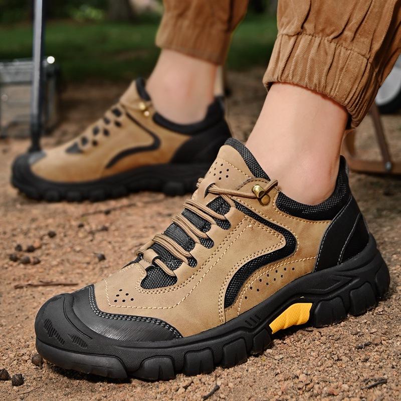 Autumn Men's Leather Outdoor Lace Up Anti Slip Sports Shoes Comfortable Lightweight Hiking Shoes Casual Breathable Hiking Shoes
