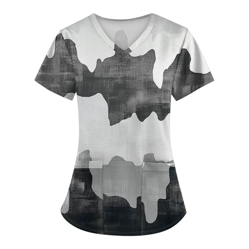 Women's Fashion Printed Short Sleeve Overalls With Pocket Tops Clothes