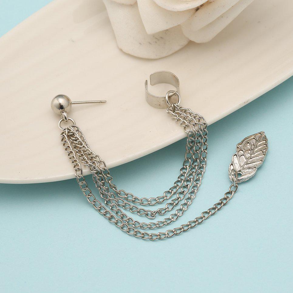 Boucles D'oreilles Clips Longues Feuilles Avec Perles - Cristal Vert Et Bronze - Neuf Sans Emballage