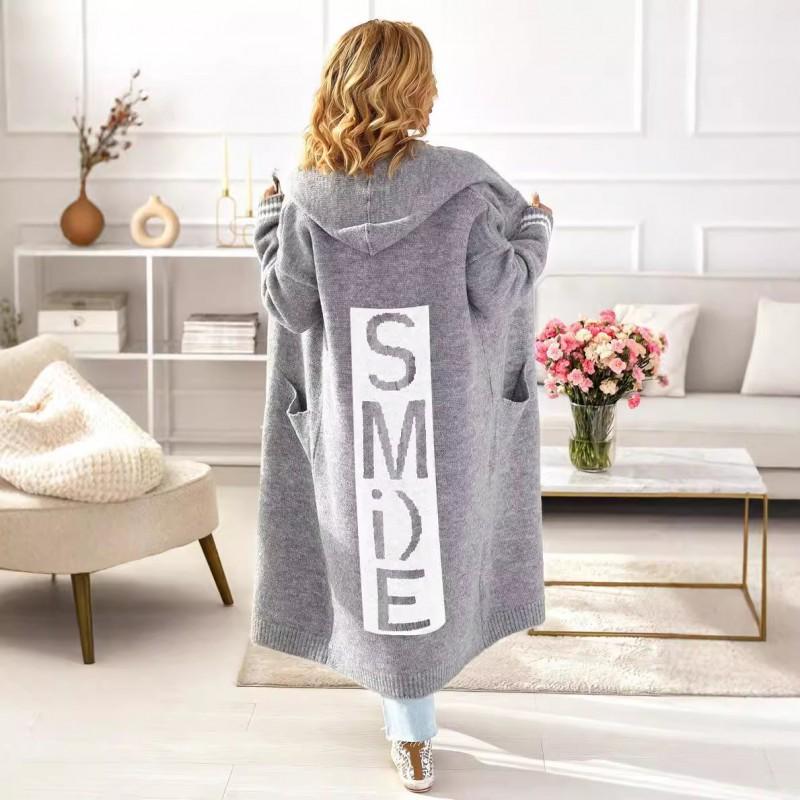 Cardigan Oversize en Maille pour Femme Pull Lâche Col en V Manches Longues Vêtement d'Extérieur Décontracté