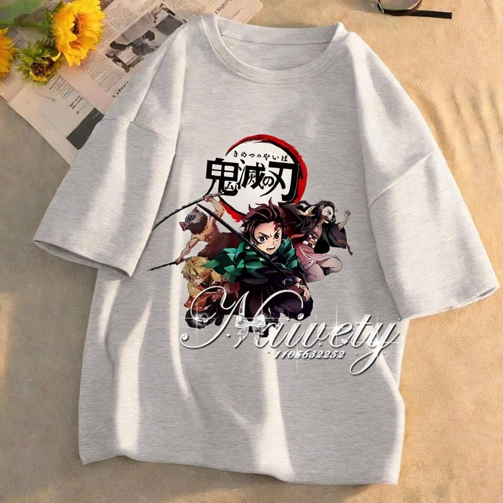 2026 Demon Slayer Main Team Printed Cotton Tshirt Summer Breathable Loose Cool Tops For Adults Kids Couple Family Y2k