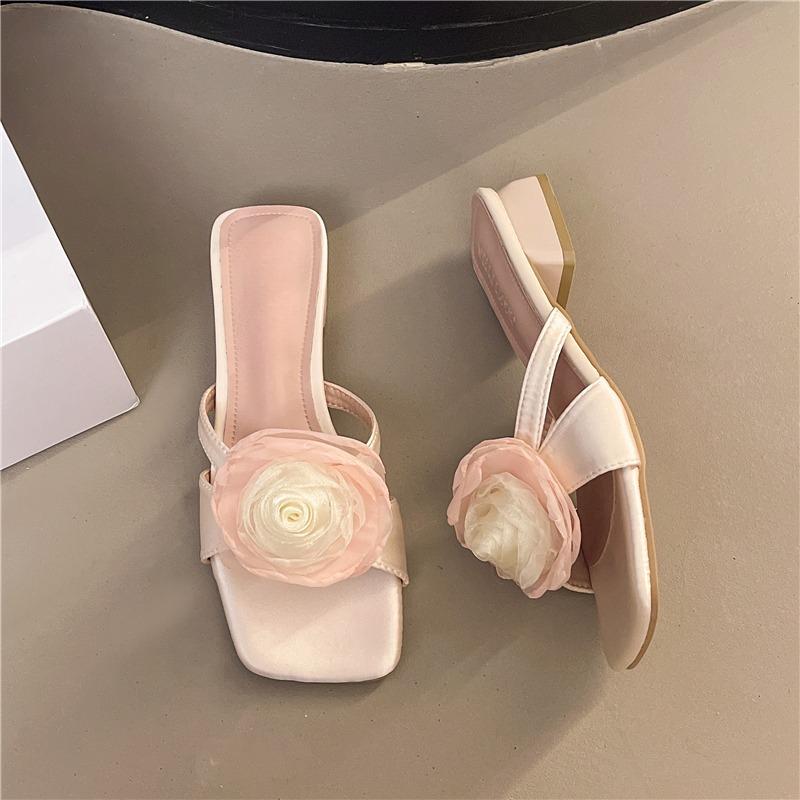 Fashion Block Heel Women's Slippers Wear New Summer Square Toe Flower Thin Strap Versatile Temperament Non-slip Sandals