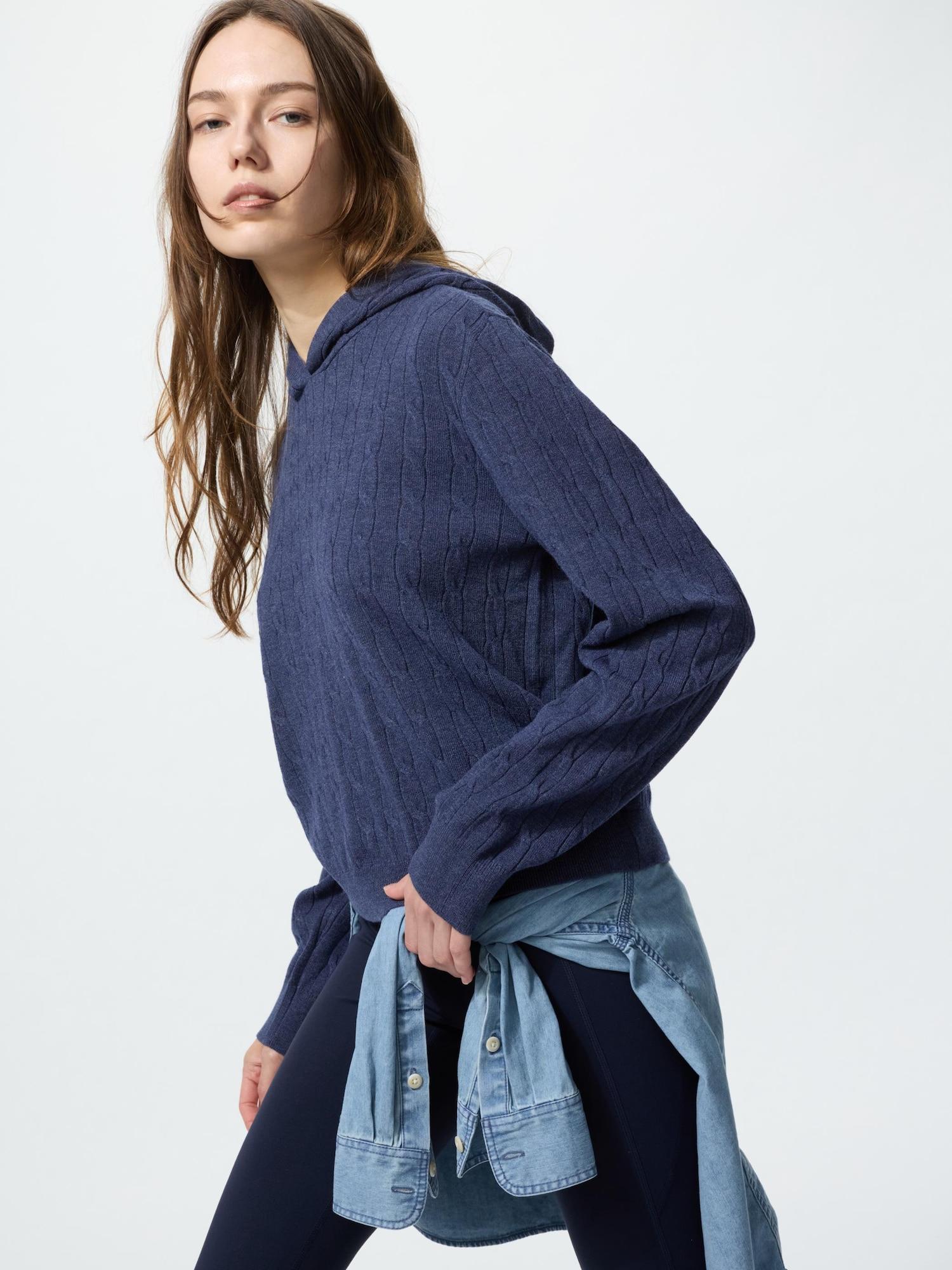 

Uniqlo Япония Вязаная парка с кабельным узором, можно стирать 68 BLUE/M