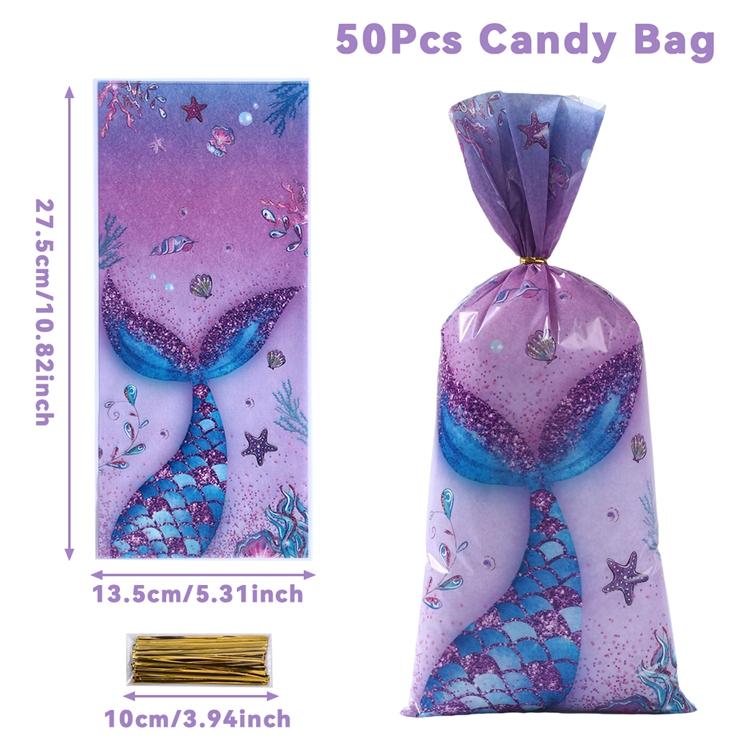 Mermaid Party Plastic Goodie Bags Mermaid Tail Candy Gift Bags for Mermaid One Birthday Sea Themed Party Decor Baby Shower Favor