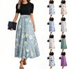 Women's Fashion Casual Belt Short Sleeve Round Neck Floral Stitching Elegant Temperament Dress