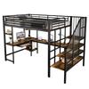 Bed, Loft Bed, Charging Port, Comfortable and Safe Corner Staircase, Desk Area with Keyboard Tray and Storage, Iron + MDF, Black + Dark, 120x200cm